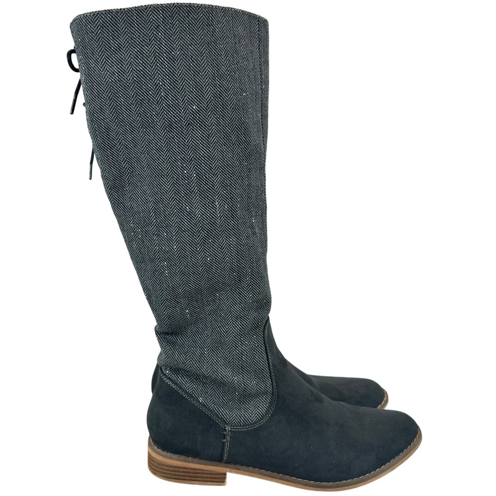 Rocket Dog Moore Coast Herringbone Tall Riding Boots Grey Faux Suede Womens 10